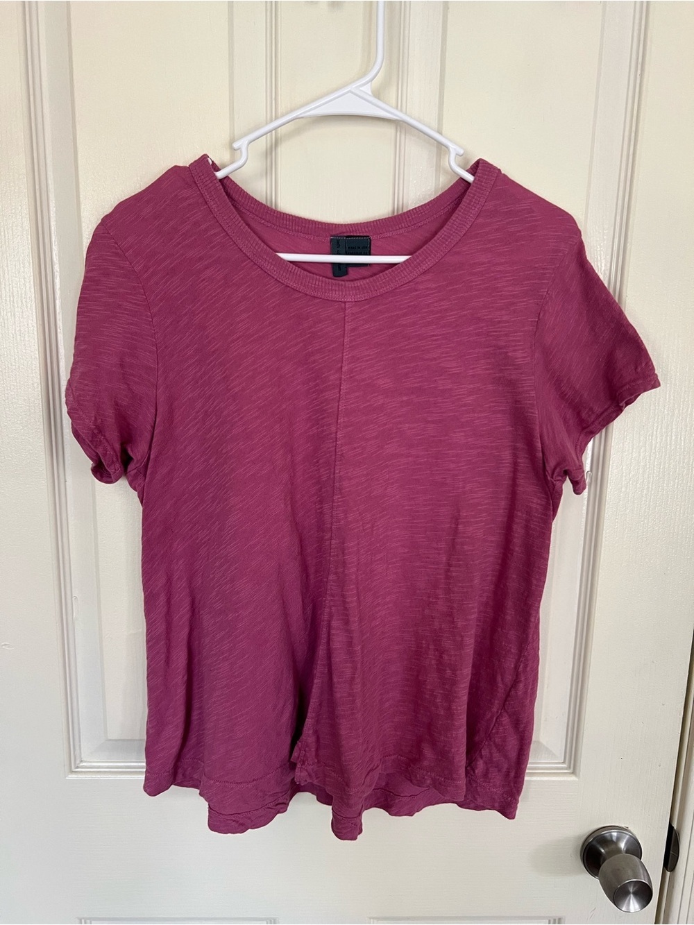 Anthropologie Left of Centre Berry  Slub Cotton Tee Medium Made USA
